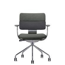 SHIGA シガ  背ダブル 固定肘 パイプ脚 布地張り ナイロン双輪キャスター  [座背：ツートーンQW / フレームカラー：アルミミラー]