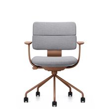 SHIGA シガ  背ダブル 固定肘 パイプ脚 布地張り 抵抗付ウレタン双輪キャスター  [座背：グレーC / フレームカラー：チェスナットブラウン]