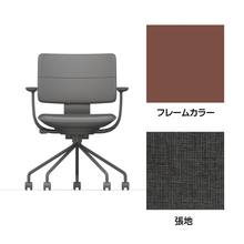 SHIGA シガ  背ダブル 固定肘 パイプ脚 布地張り 抵抗付ウレタン双輪キャスター  [座背：オフブラックW/ベースカラー：チェスナットブラウン]