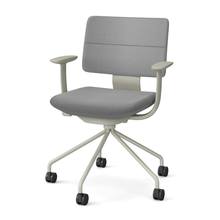 SHIGA シガ  背ダブル 固定肘 パイプ脚 布地張り 抵抗付ウレタン双輪キャスター  [座背：グレーC / フレームカラー：ペールオリーブ]