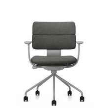 SHIGA シガ  背ダブル 固定肘 パイプ脚 布地張り 抵抗付ウレタン双輪キャスター  [座背：アイビーグリーン / フレームカラー：ペールオリーブ]