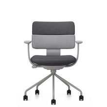 SHIGA シガ  背ダブル 固定肘 パイプ脚 布地張り 抵抗付ウレタン双輪キャスター  [座背：ツートーンWC / フレームカラー：ペールオリーブ]