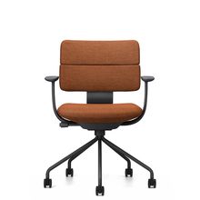 SHIGA シガ  背ダブル 固定肘 パイプ脚 布地張り 抵抗付ウレタン双輪キャスター  [座背：アンバーオレンジ / フレームカラー：ブラック]