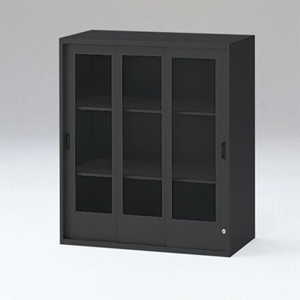 シンラインキャビネット 3枚引戸型 上段用 HTM-109RGN-T1 W900 × D450 シリンダー錠付  [ サテンブラックT ]