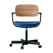 バーテブラ03WOOD （ vertebra03WOOD ） 5本脚 KG805KC-G11001 本体  :  ダークグリーン ナイロン双輪キャスター ［ 背WOOD × 座クッション  :  クリア × KC張地  :  10 / Ocean ]