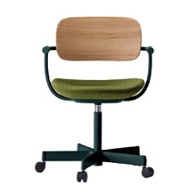 バーテブラ03WOOD （ vertebra03WOOD ） 5本脚 KG805KC-G12301 本体  :  ダークグリーン ナイロン双輪キャスター ［ 背WOOD × 座クッション  :  クリア × KC張地  :  23 / Fern ]