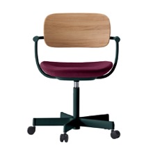 バーテブラ03WOOD （ vertebra03WOOD ） 5本脚 KG805KS-G11001 本体  :  ダークグリーン ナイロン双輪キャスター ［ 背WOOD × 座クッション  :  クリア × KS張地  :  10 / Cranberry ]