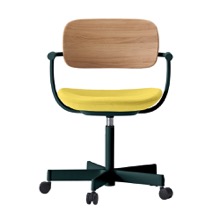 バーテブラ03WOOD （ vertebra03WOOD ） 5本脚 KG805KS-G1401 本体  :  ダークグリーン ナイロン双輪キャスター ［ 背WOOD × 座クッション  :  クリア × KS張地  :  4 / Mustard ]