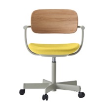 バーテブラ03WOOD （ vertebra03WOOD ） 5本脚 KG805KS-L4401 本体  :  ペールオリーブ ナイロン双輪キャスター ［ 背WOOD × 座クッション  :  クリア × KS張地  :  4 / Mustard ]