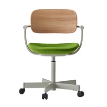 バーテブラ03WOOD （ vertebra03WOOD ） 5本脚 KG805KS-L4801 本体  :  ペールオリーブ ナイロン双輪キャスター ［ 背WOOD × 座クッション  :  クリア × KS張地  :  8 / Basil ]