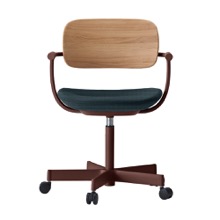 バーテブラ03WOOD （ vertebra03WOOD ） 5本脚 KG805SD-F2B101 本体  :  ブラウン ナイロン双輪キャスター ［ 背WOOD × 座クッション  :  クリア × SD張地  :  B1 / ミッドナイトブルー ]