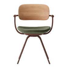 バーテブラ03WOOD （ vertebra03WOOD ） 4本脚 （ 座面回転 ） KG815SD-F2Q301 本体  :  ブラウン ［ 背WOOD × 座クッション  :  クリア × SD張地  :  Q3 / リーフグリーン ]