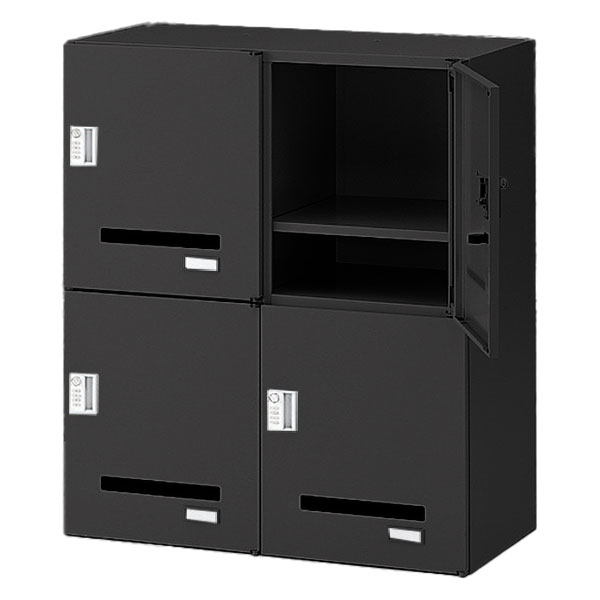 シンラインキャビネットモバイル 4人用ロッカー型 ダイヤル錠 上段用［T1/ブラック］