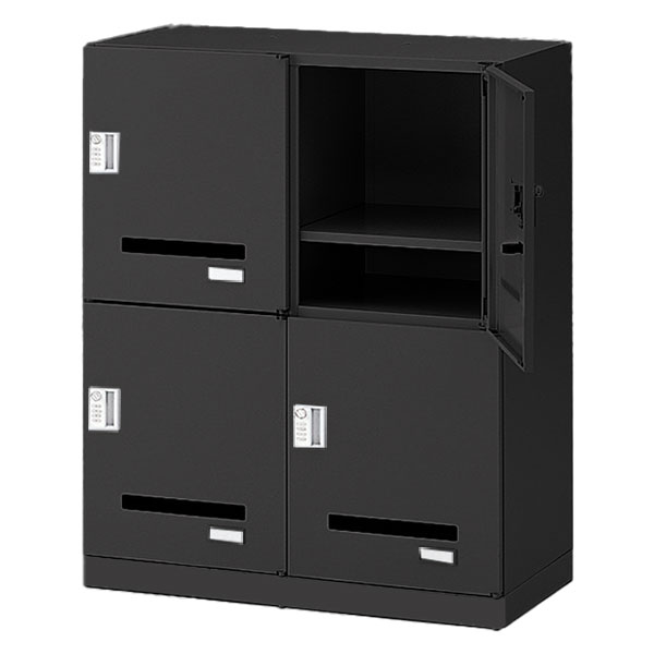 シンラインキャビネットモバイル 4人用ロッカー型 ダイヤル錠 下段用（ベース付）［T1/ブラック］