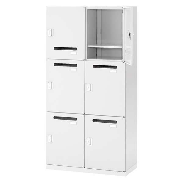 シンラインキャビネットモバイル 6人用ロッカー型 ダイヤル錠 下段専用（ベース付）［W9/ホワイト］