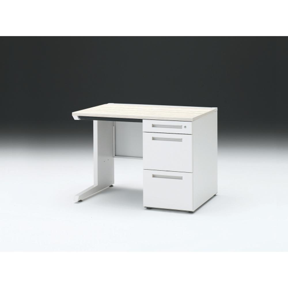 CZR 片袖デスク　シリンダー錠 浅型センター引出し付　CZR-107CBC-961　W1000×D700 ［本体：ホワイト×天板：61/アッシュドパインL］