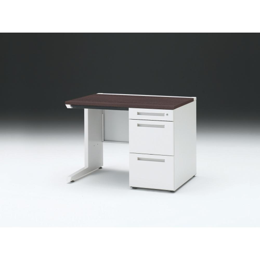 CZR 片袖デスク　シリンダー錠 浅型センター引出し付　CZR-107CBC-982　W1000×D700 ［本体：ホワイト×天板：82/ブラックウォールナットD］