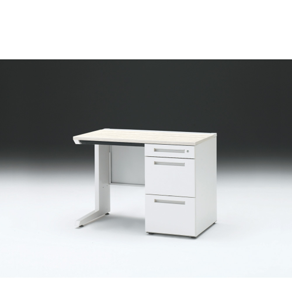 CZRデスク 片袖デスク CZR-106CBC-961 浅型センター引出し付  シリンダー錠W1000× D600 [ 本体: ホワイトW・天板: 61 / アッシュドパインL]