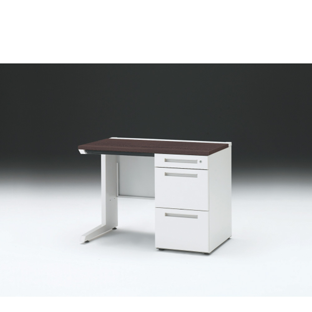 CZRデスク 片袖デスク CZR-106CBC-982 浅型センター引出し付  シリンダー錠W1000× D600 [ 本体: ホワイトW・天板: 82 / ブラックウォールナットD]