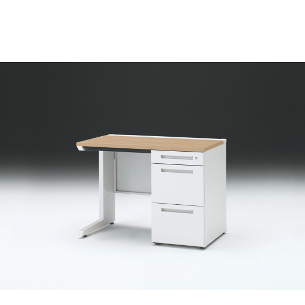 CZRデスク 片袖デスク CZR-106CBC-992 浅型センター引出し付  シリンダー錠W1000× D600 [ 本体: ホワイトW・天板: 92 / ホワイトオークM]