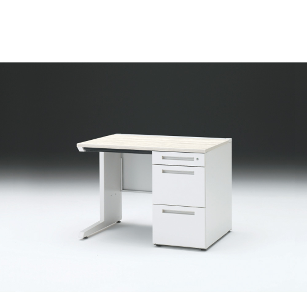CZRデスク 片袖デスク CZR-107CBC-961 浅型センター引出し付  シリンダー錠W1000× D700 [ 本体: ホワイトW・天板: 61 / アッシュドパインL]
