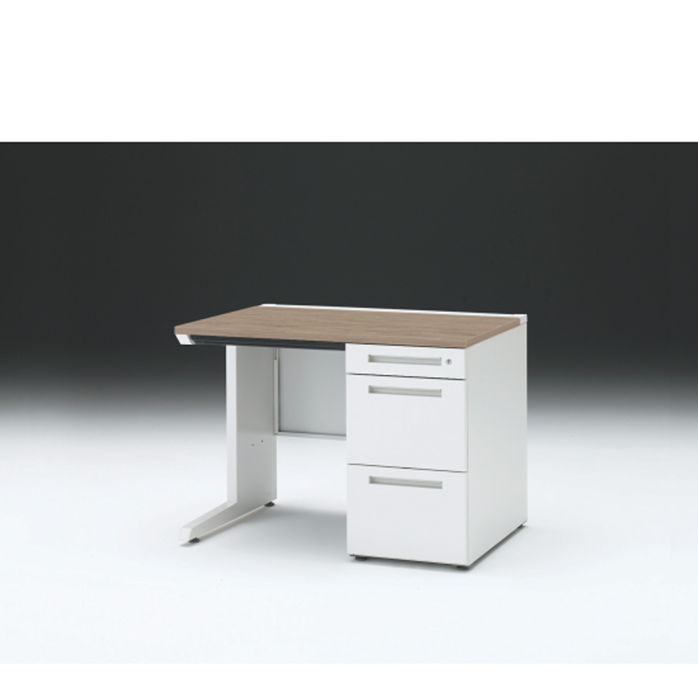 CZRデスク 片袖デスク CZR-107CBC-971 浅型センター引出し付  シリンダー錠W1000× D700 [ 本体: ホワイトW・天板: 71 / アッシュドオークM]