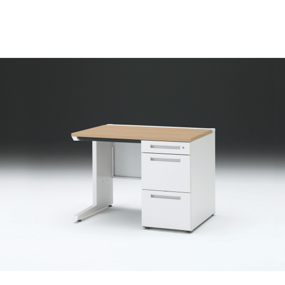 CZRデスク 片袖デスク CZR-107CBC-992 浅型センター引出し付  シリンダー錠W1000× D700 [ 本体: ホワイトW・天板: 92 / ホワイトオークM]