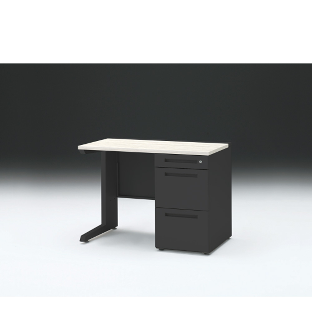 CZRデスク 片袖デスク CZR-106SBC-161 センター引出しなし  シリンダー錠W1000× D600 [ 本体: ブラックT・天板: 61 / アッシュドパインL]