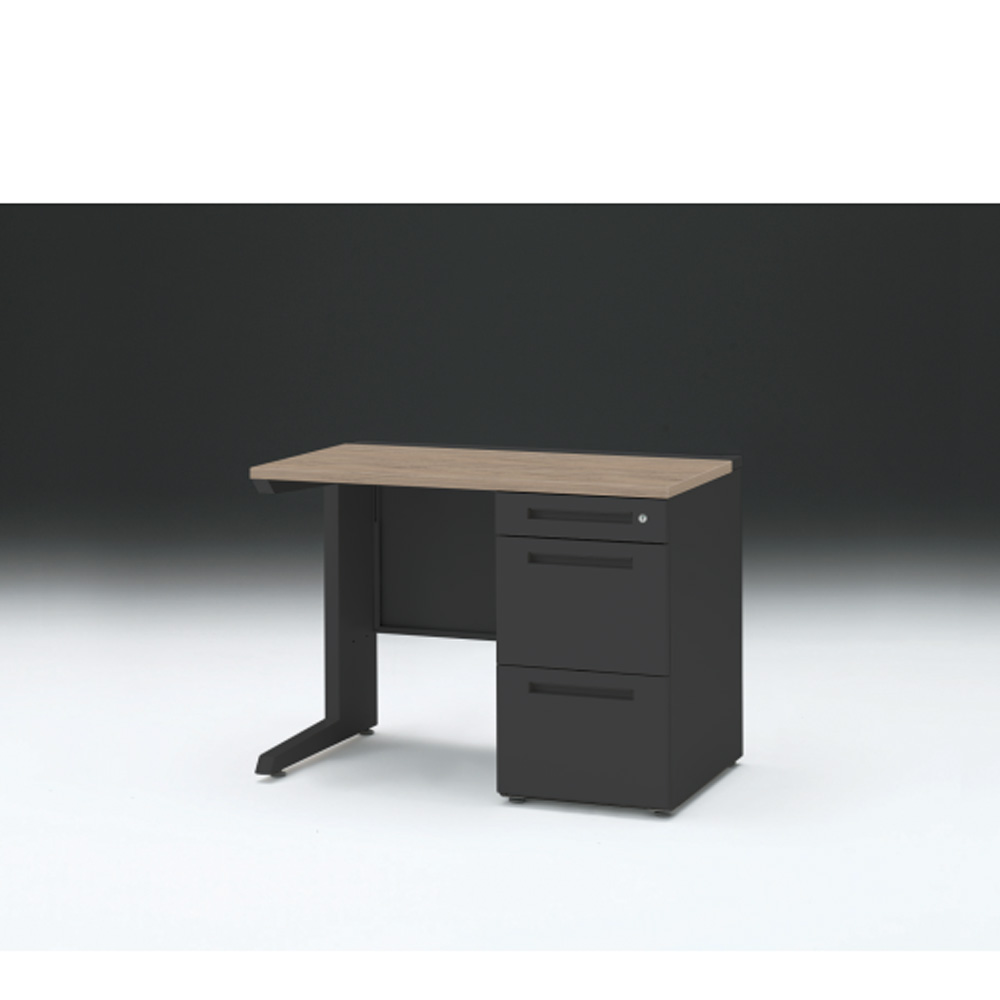 CZRデスク 片袖デスク CZR-106SBC-171 センター引出しなし  シリンダー錠W1000× D600 [ 本体: ブラックT・天板: 71 / アッシュドオークM]