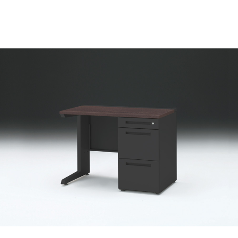 CZRデスク 片袖デスク CZR-106SBC-182 センター引出しなし  シリンダー錠W1000× D600 [ 本体: ブラックT・天板: 82 / ブラックウォールナットD]