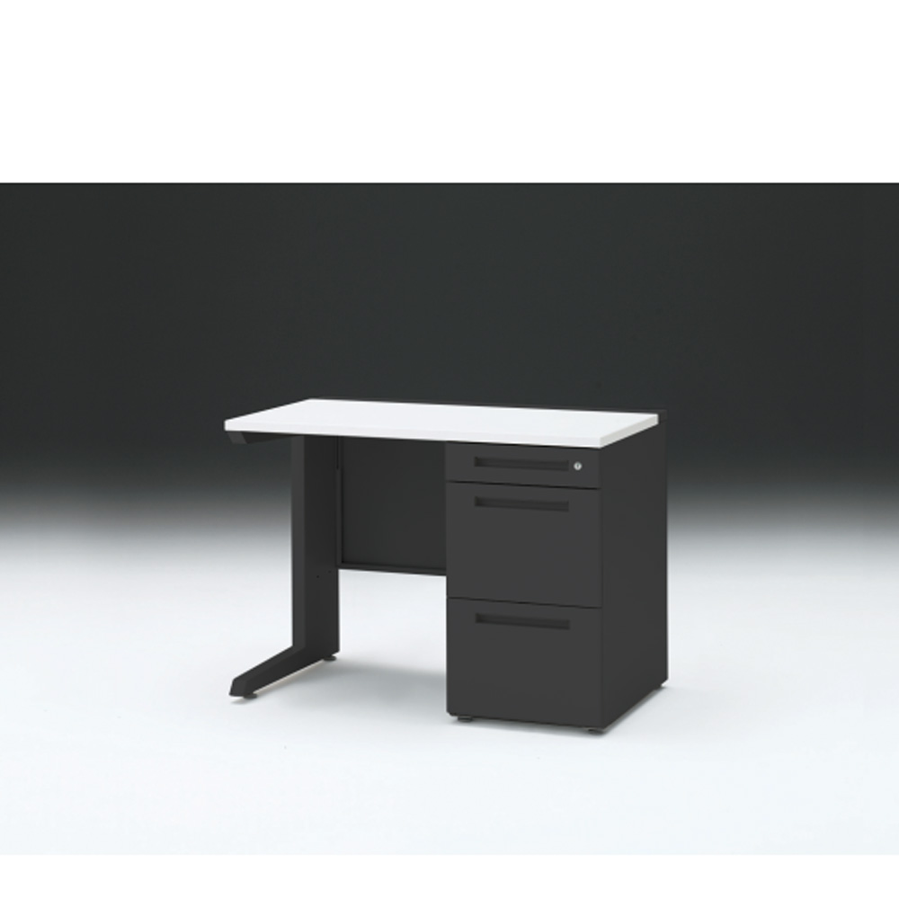 CZRデスク 片袖デスク CZR-106SBC-1W9 センター引出しなし  シリンダー錠W1000× D600 [ 本体: ブラックT・天板: W9 / ホワイトW]