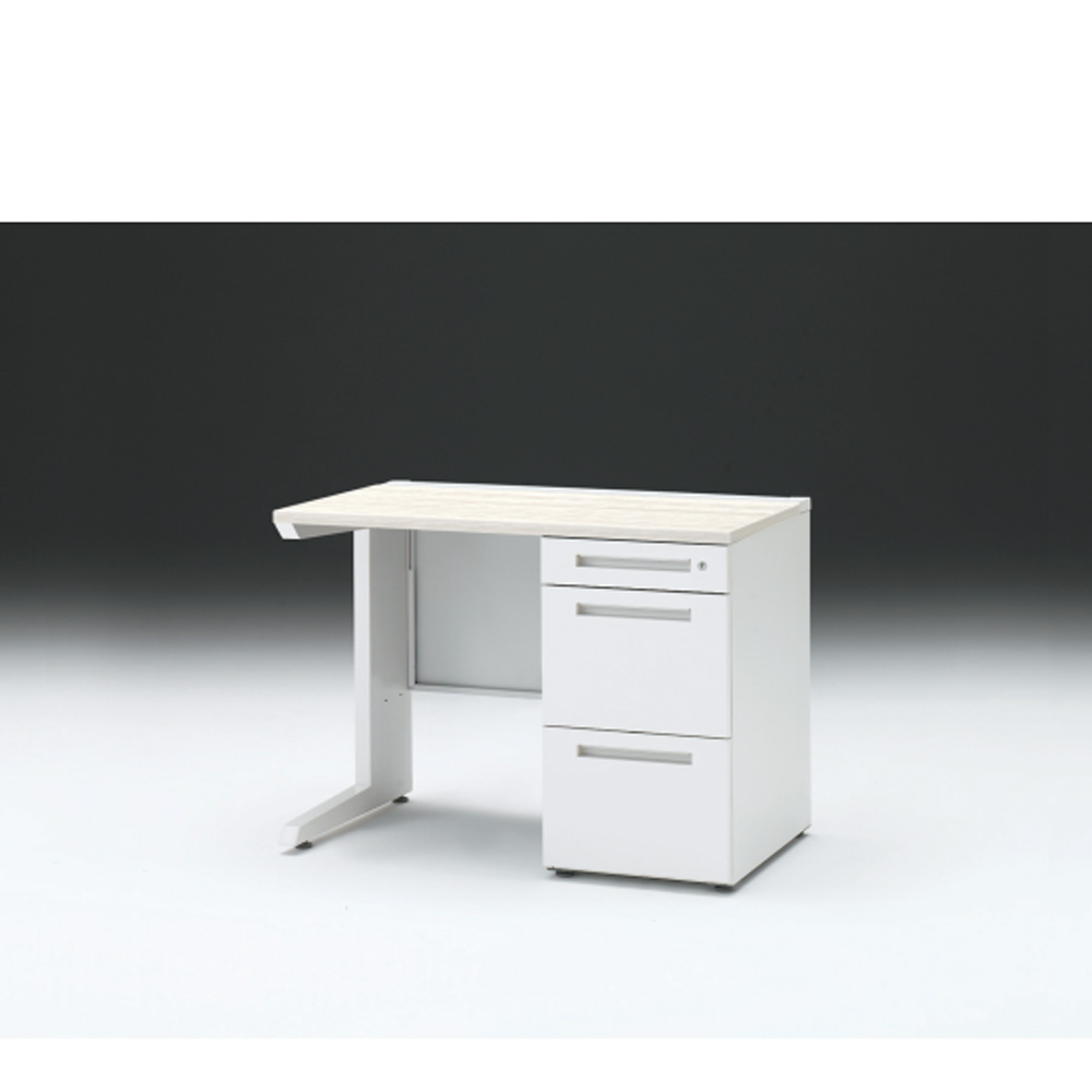 CZRデスク 片袖デスク CZR-106SBC-961 センター引出しなし  シリンダー錠W1000× D600 [ 本体: ホワイトW・天板: 61 / アッシュドパインL]