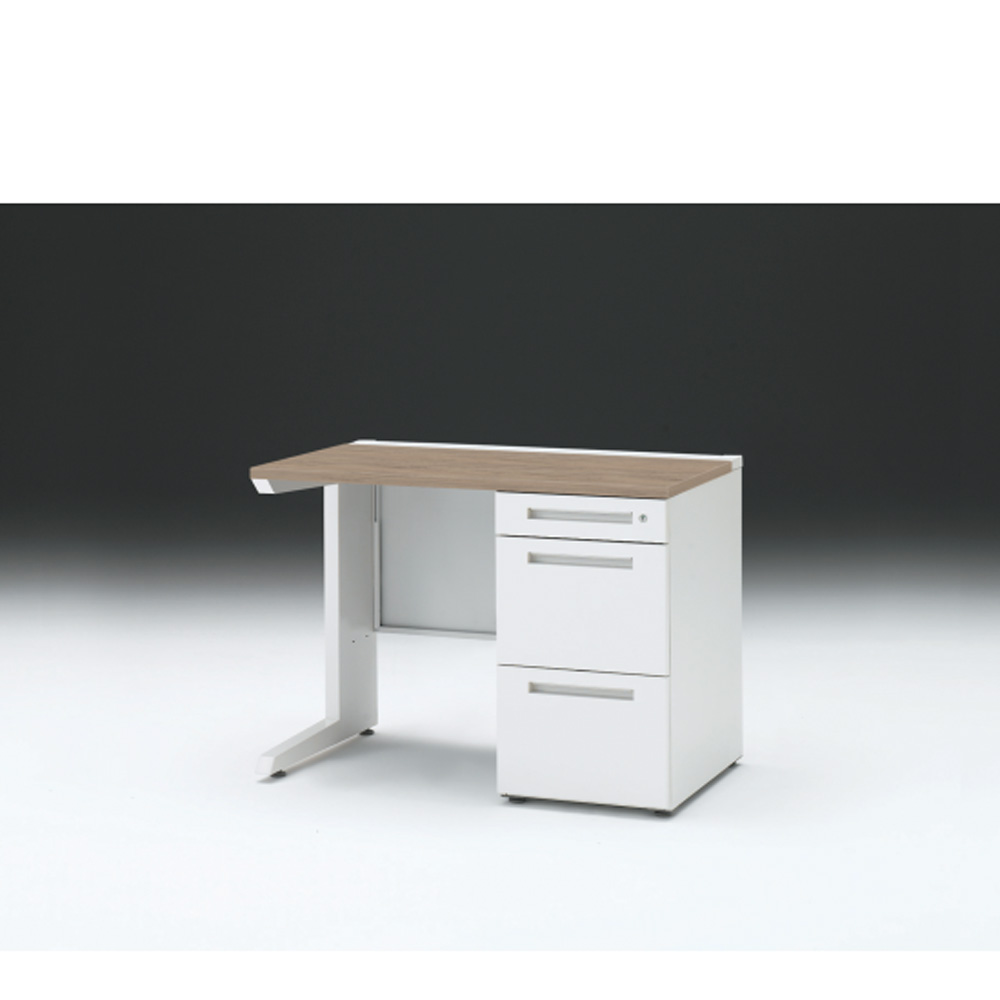 CZRデスク 片袖デスク CZR-106SBC-971 センター引出しなし  シリンダー錠W1000× D600 [ 本体: ホワイトW・天板: 71 / アッシュドオークM]