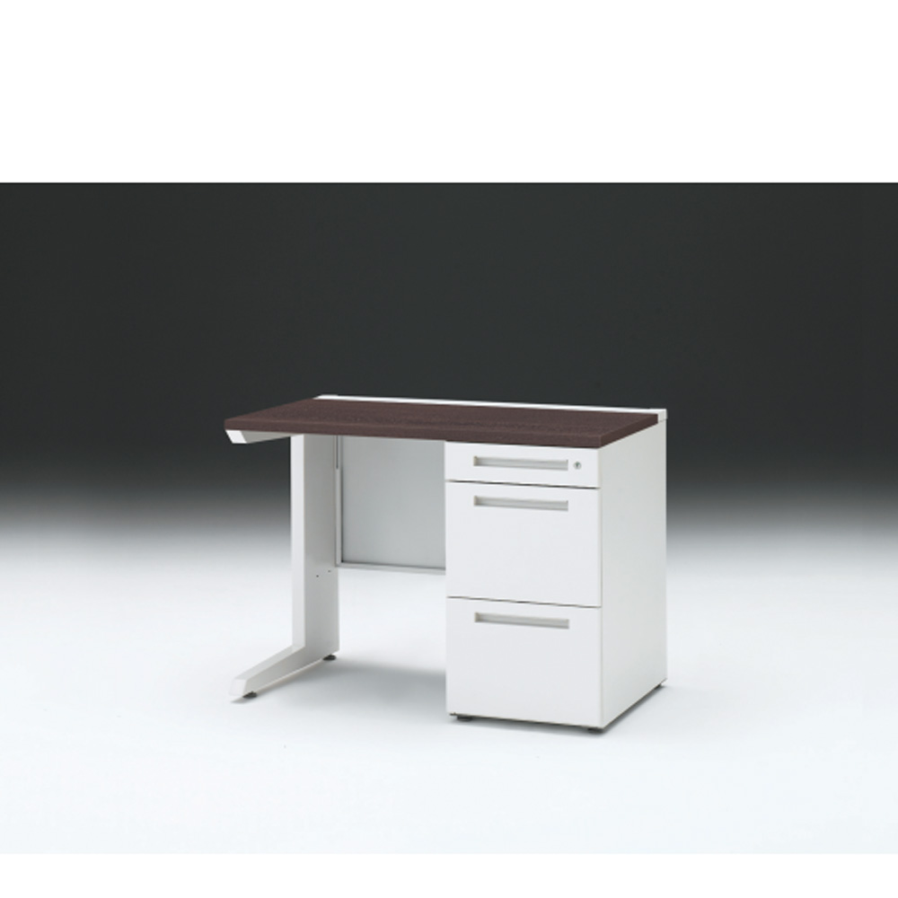 CZRデスク 片袖デスク CZR-106SBC-982 センター引出しなし  シリンダー錠W1000× D600 [ 本体: ホワイトW・天板: 82 / ブラックウォールナットD]