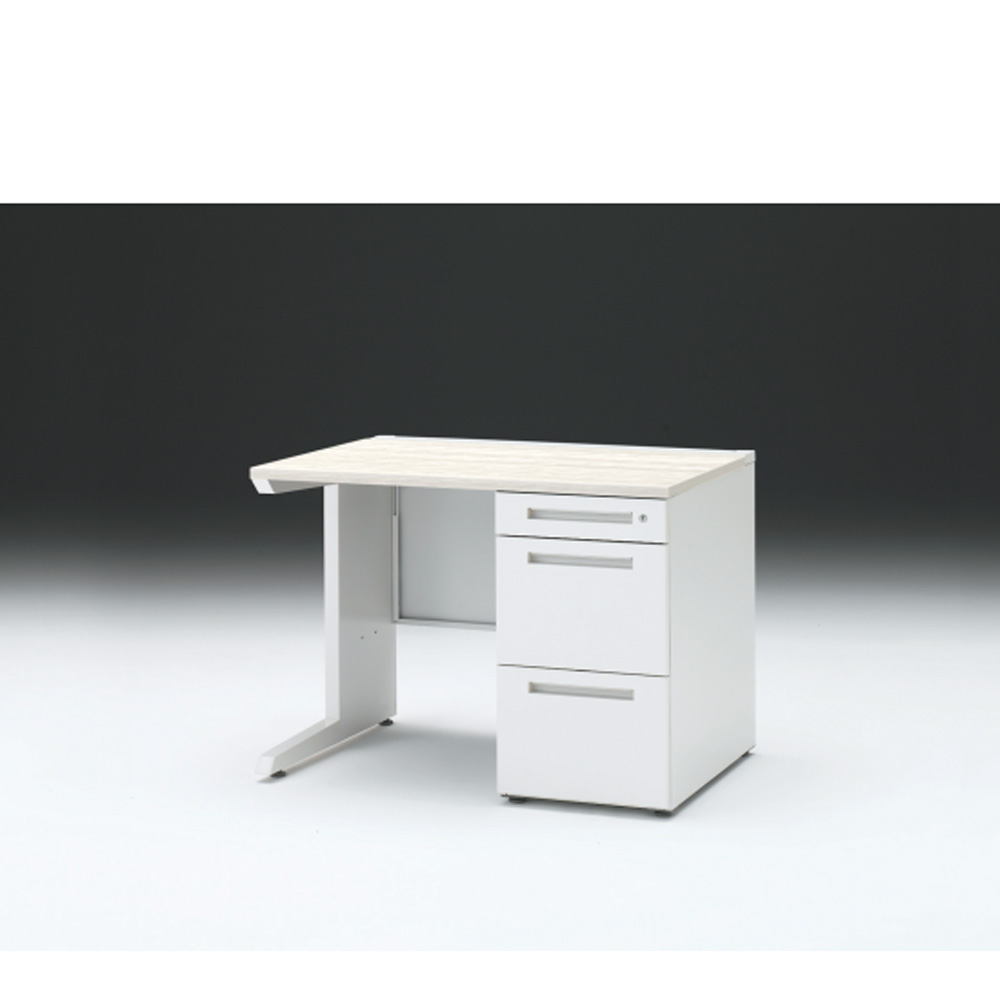 CZRデスク 片袖デスク CZR-107SBC-961 センター引出しなし  シリンダー錠W1000× D700 [ 本体: ホワイトW・天板: 61 / アッシュドパインL]