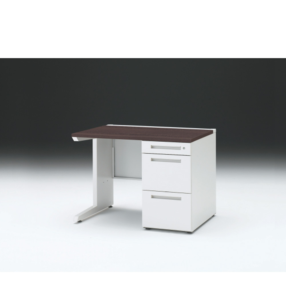 CZRデスク 片袖デスク CZR-107SBC-982 センター引出しなし  シリンダー錠W1000× D700 [ 本体: ホワイトW・天板: 82 / ブラックウォールナットD]