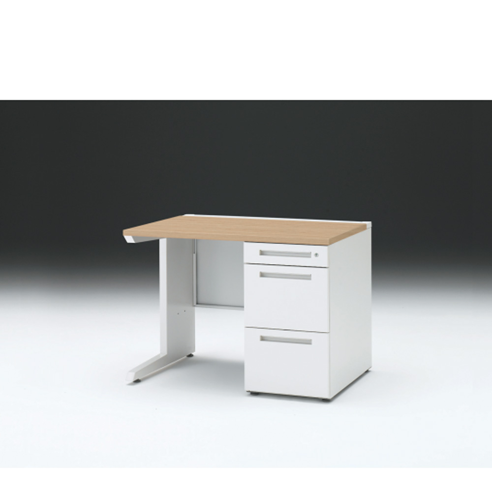 CZRデスク 片袖デスク CZR-107SBC-992 センター引出しなし  シリンダー錠W1000× D700 [ 本体: ホワイトW・天板: 92 / ホワイトオークM]