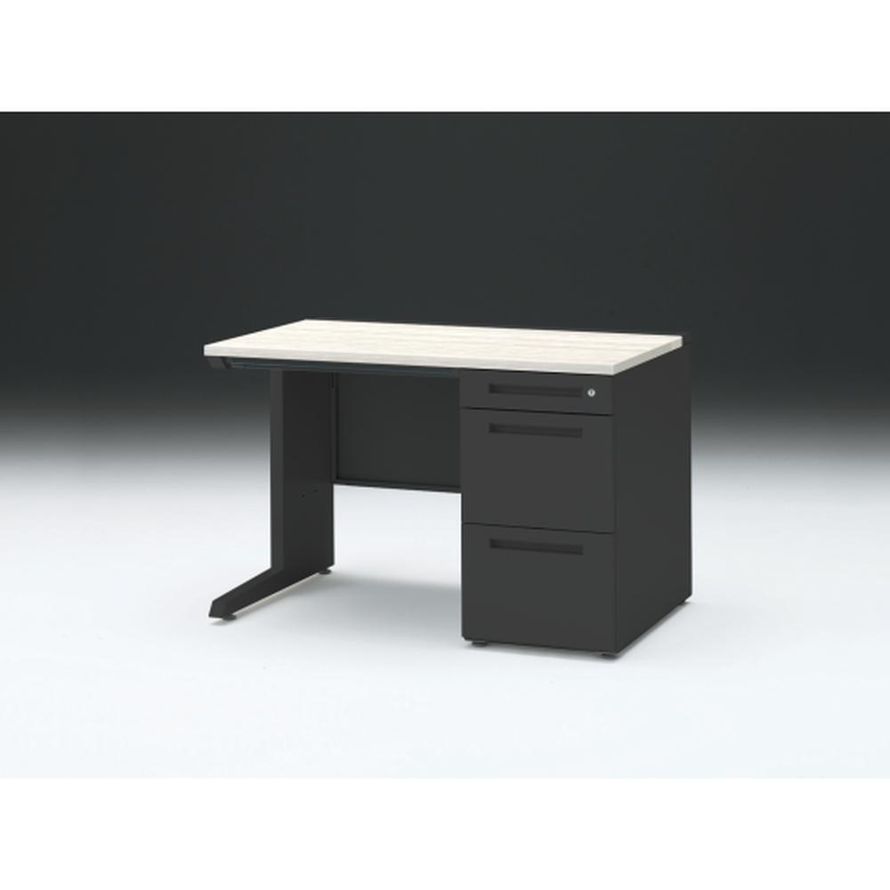 CZR 片袖デスク　シリンダー錠 浅型センター引出し付　CZR-117CBC-161　W1100×D700 ［本体：ブラック×天板：61/アッシュドパインL］