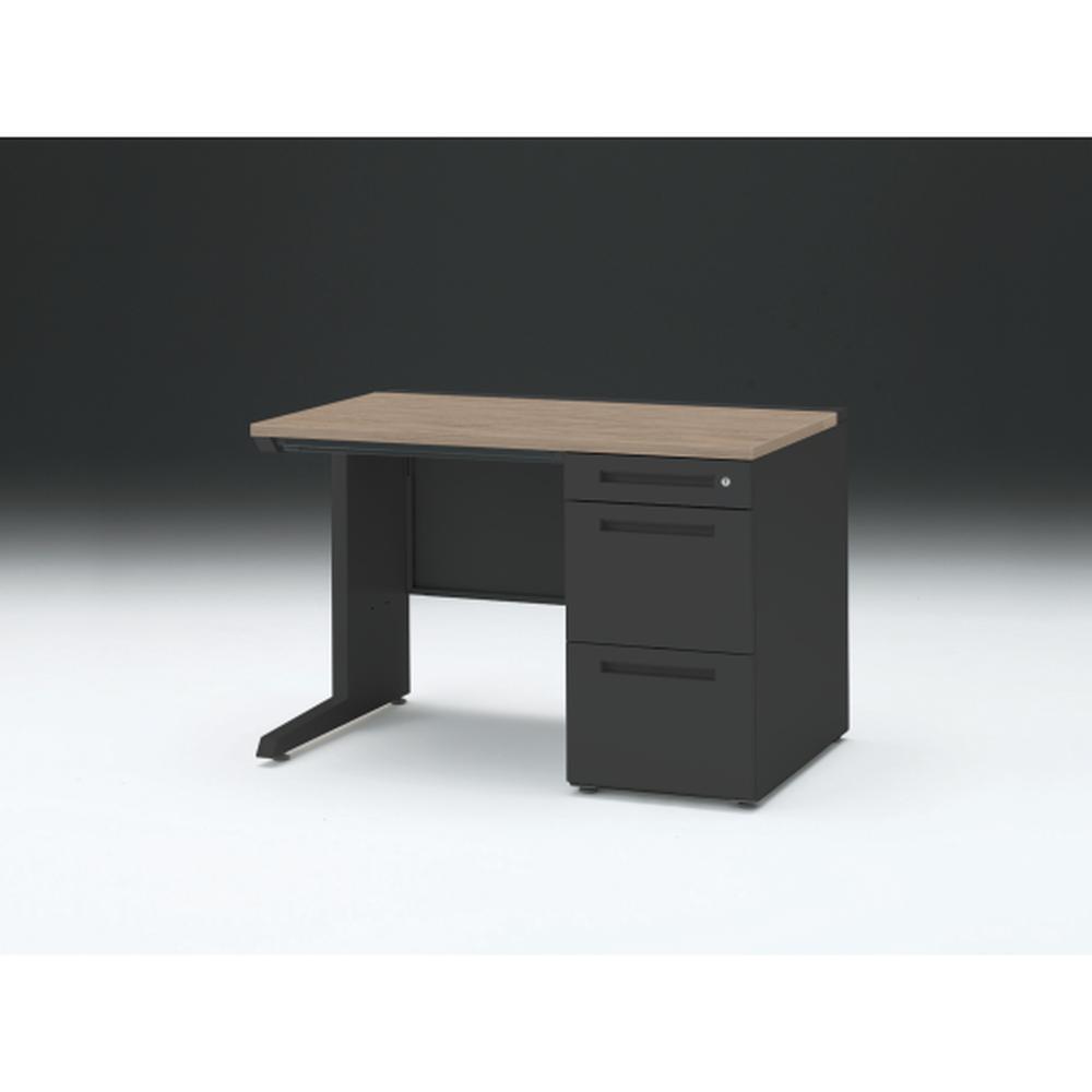 CZR 片袖デスク　シリンダー錠 浅型センター引出し付　CZR-117CBC-171　W1100×D700 ［本体：ブラック×天板：71/アッシュドオークM］