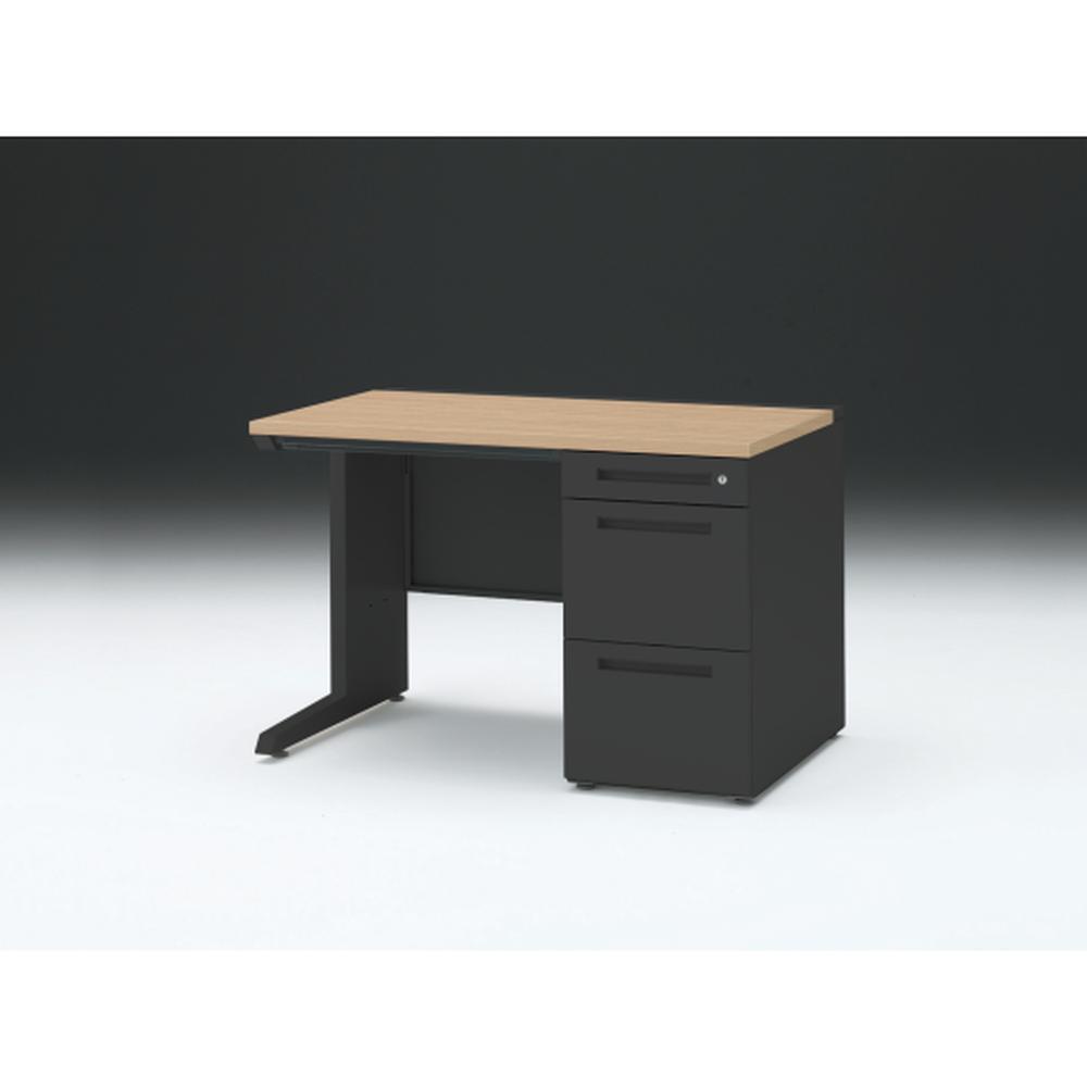 CZR 片袖デスク　シリンダー錠 浅型センター引出し付　CZR-117CBC-192　W1100×D700 ［本体：ブラック×天板：92/ホワイトオークM］