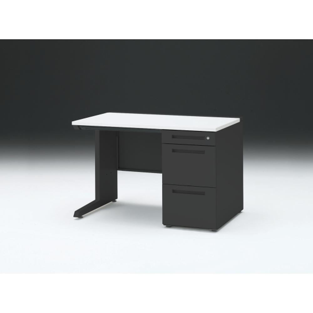 CZR 片袖デスク　シリンダー錠 浅型センター引出し付　CZR-117CBC-1W9　W1100×D700 ［本体：ブラック×天板：W9/ホワイトW］