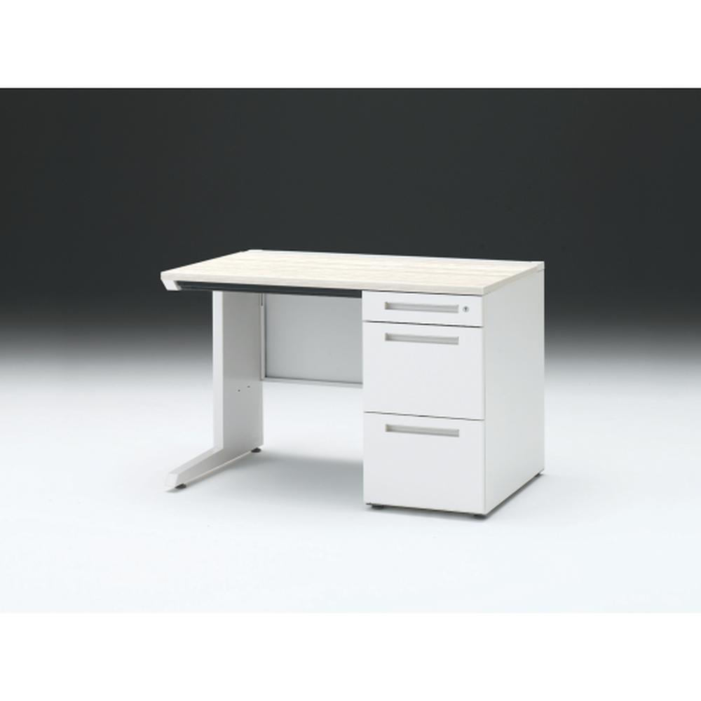 CZR 片袖デスク　シリンダー錠 浅型センター引出し付　CZR-117CBC-961　W1100×D700 ［本体：ホワイト×天板：61/アッシュドパインL］