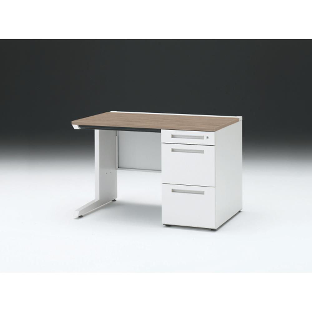 CZR 片袖デスク　シリンダー錠 浅型センター引出し付　CZR-117CBC-971　W1100×D700 ［本体：ホワイト×天板：71/アッシュドオークM］