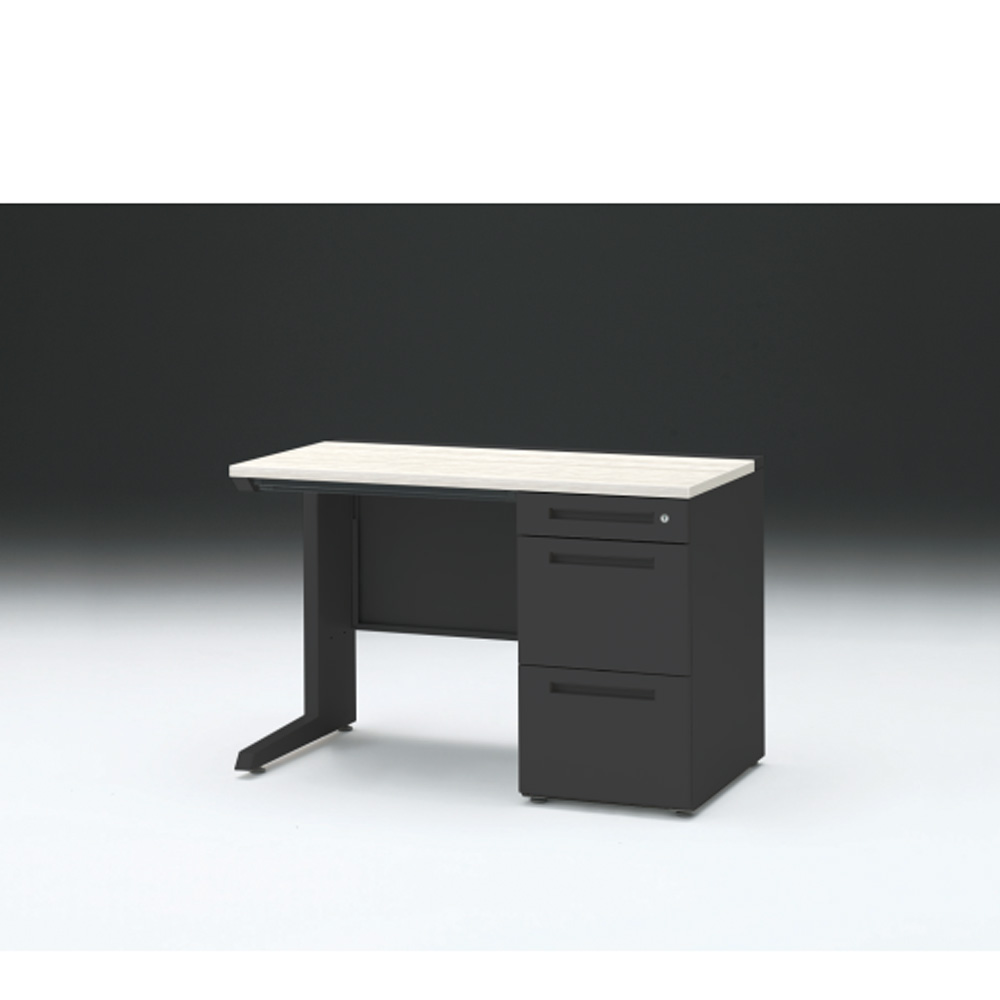 CZRデスク 片袖デスク CZR-116CBC-161 浅型センター引出し付  シリンダー錠W1100× D600 [ 本体: ブラックT・天板: 61 / アッシュドパインL]