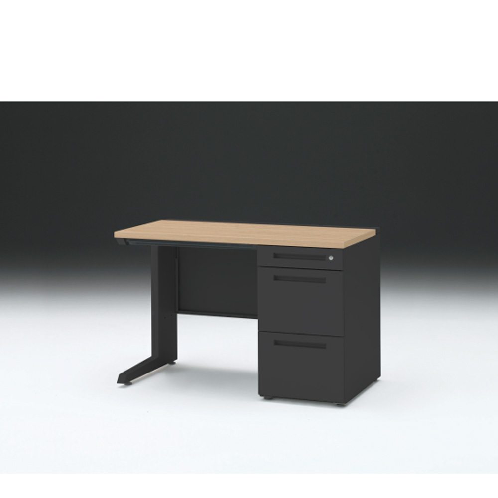 CZRデスク 片袖デスク CZR-116CBC-192 浅型センター引出し付  シリンダー錠W1100× D600 [ 本体: ブラックT・天板: 92 / ホワイトオークM]