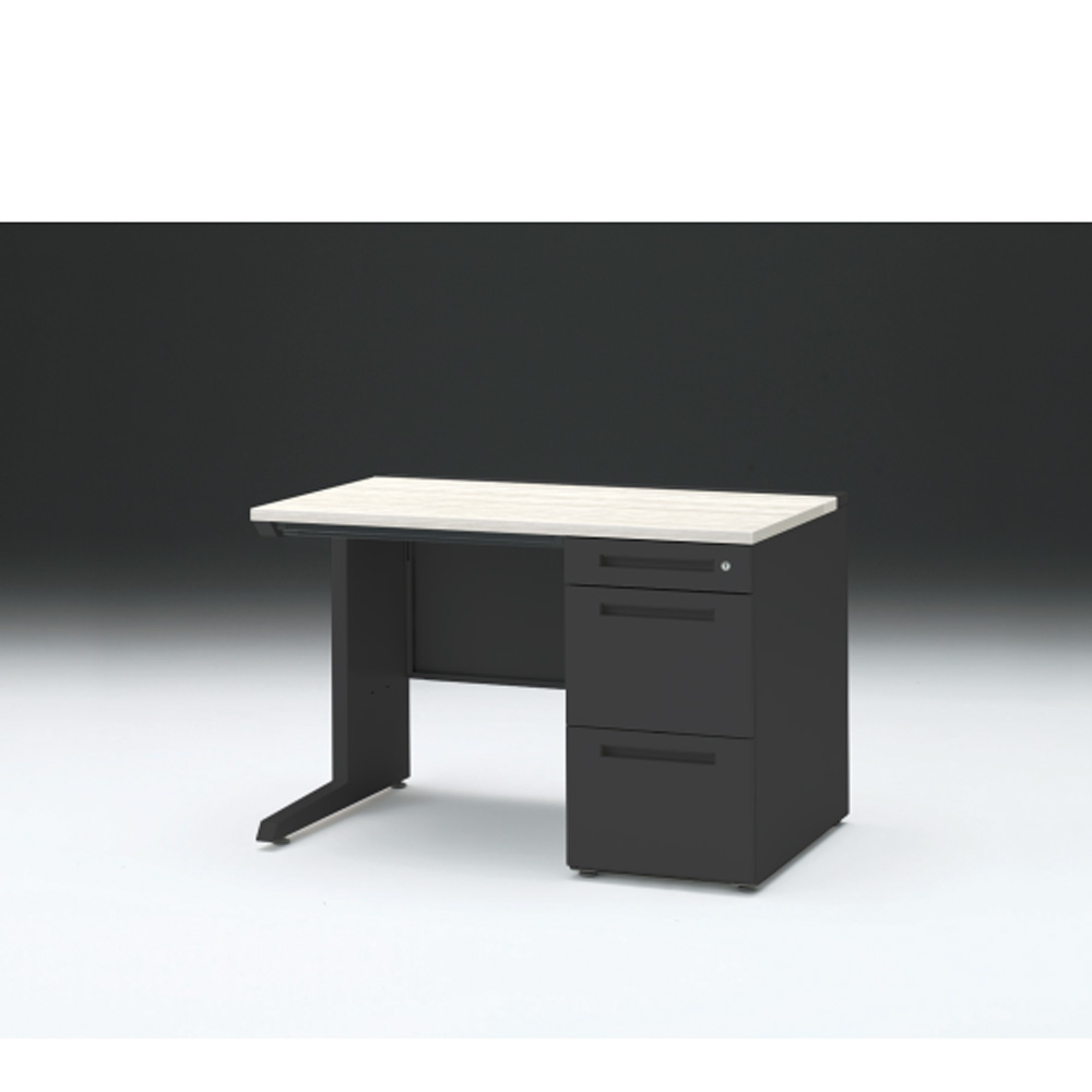 CZRデスク 片袖デスク CZR-117CBC-161 浅型センター引出し付  シリンダー錠W1100× D700 [ 本体: ブラックT・天板: 61 / アッシュドパインL]