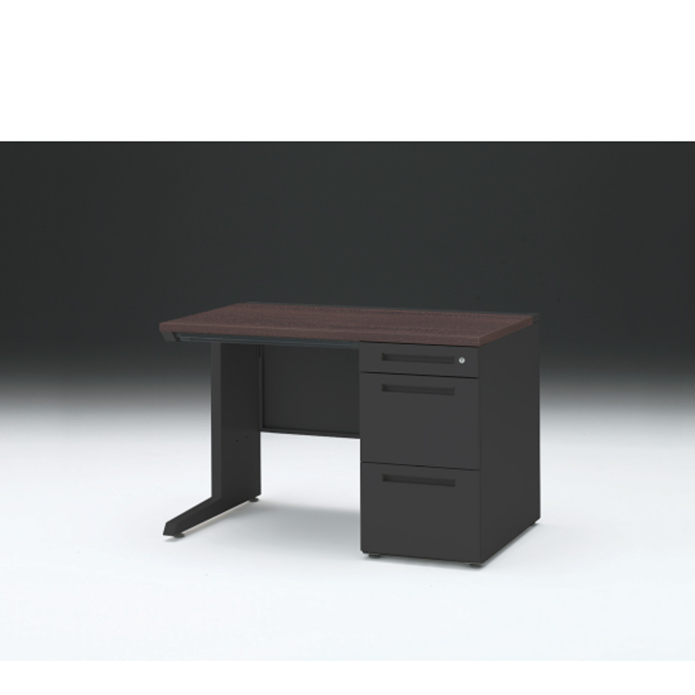 CZRデスク 片袖デスク CZR-117CBC-182 浅型センター引出し付  シリンダー錠W1100× D700 [ 本体: ブラックT・天板: 82 / ブラックウォールナットD]