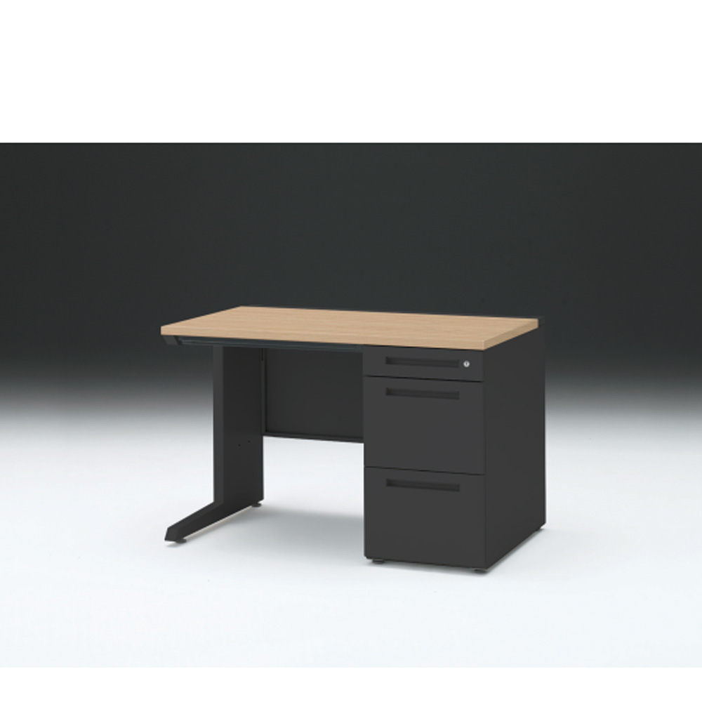 CZRデスク 片袖デスク CZR-117CBC-192 浅型センター引出し付  シリンダー錠W1100× D700 [ 本体: ブラックT・天板: 92 / ホワイトオークM]