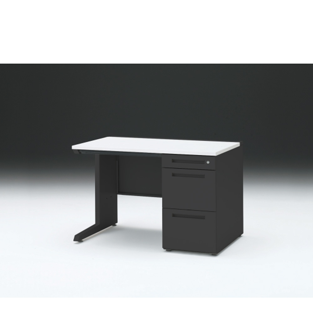 CZRデスク 片袖デスク CZR-117CBC-1W9 浅型センター引出し付  シリンダー錠W1100× D700 [ 本体: ブラックT・天板: W9 / ホワイトW]