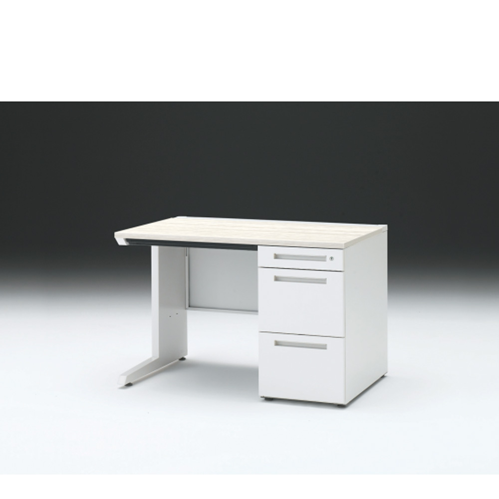 CZRデスク 片袖デスク CZR-117CBC-961 浅型センター引出し付  シリンダー錠W1100× D700 [ 本体: ホワイトW・天板: 61 / アッシュドパインL]